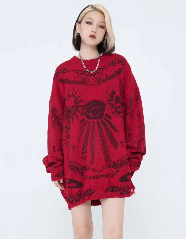 Skull Rose Knitted Streetwear