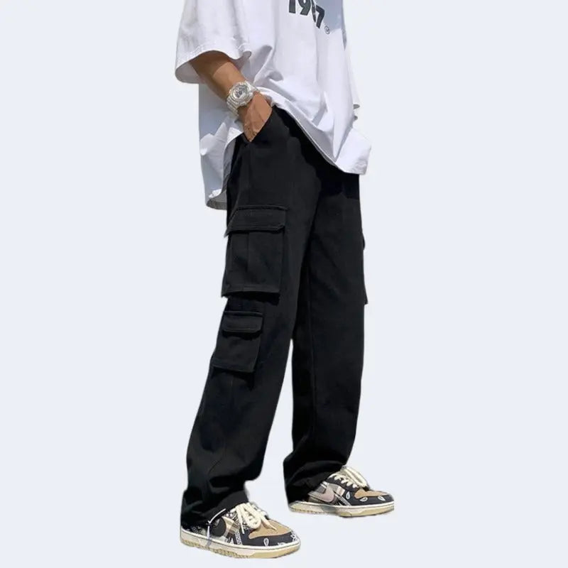 Casual black Cargo Pants & nike sneakers & white  G-shock