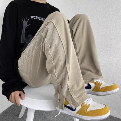 cotton beige pants  texture & black hoodie