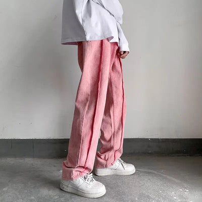 pink Casual Baggy Jeans, white air force